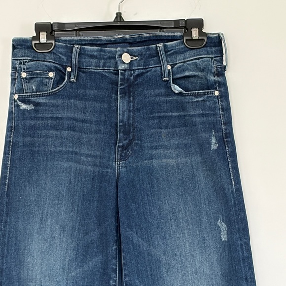 MOTHER The Roller Crop Undone Hem Jeans Wide Leg Dark Graffiti Wash High Rise 27 - Picture 3 of 14